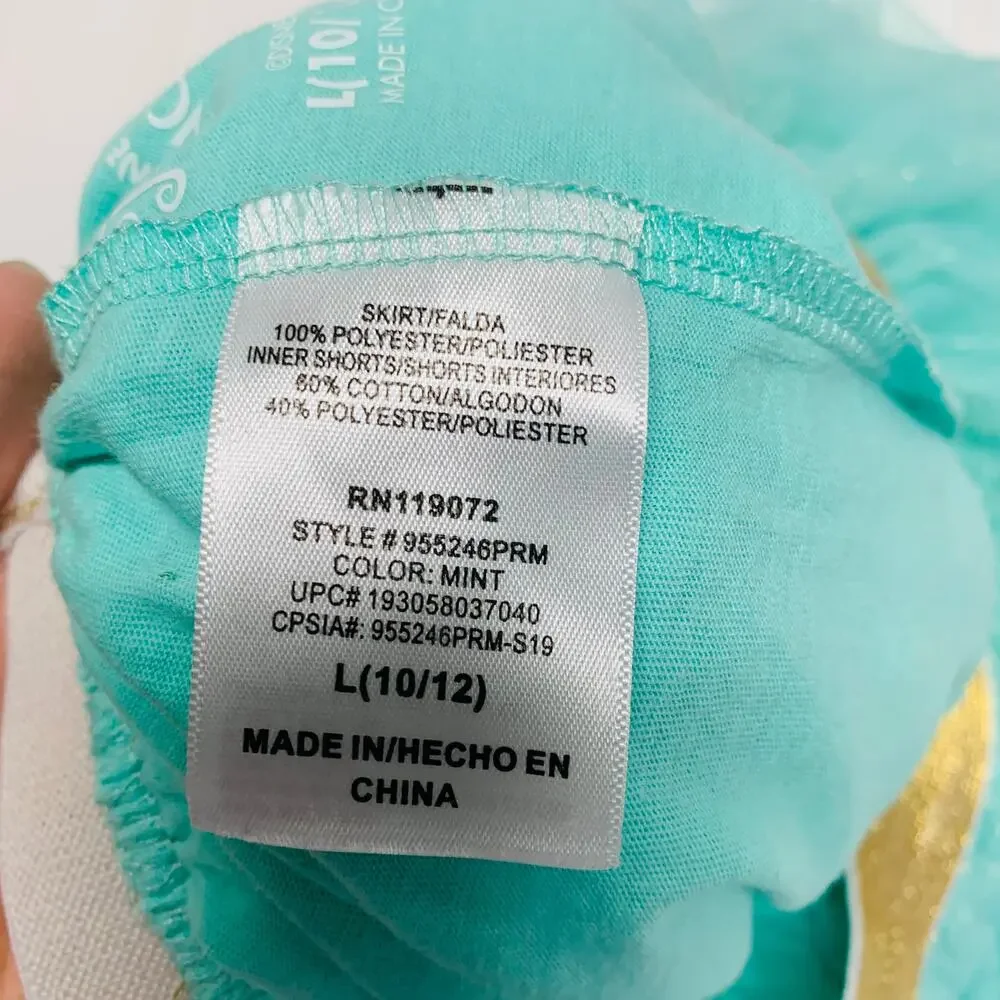 Disney Princess Mint Green Tulle Sparkle Skort Bloomers Sz Large 10/12